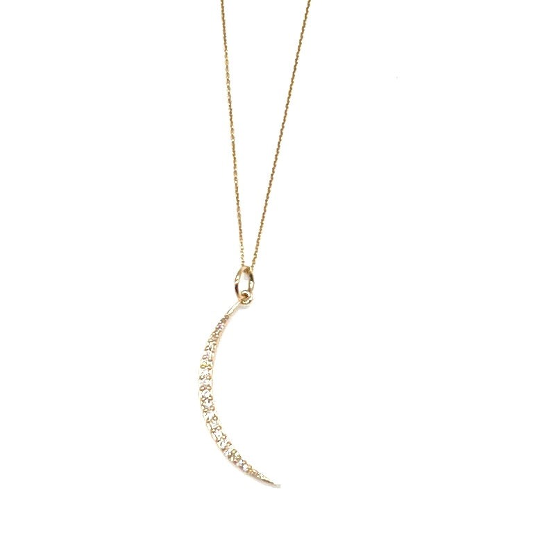 14K Gold Diamond Crescent Moon Pendant Necklace