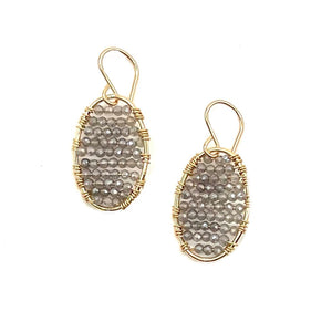 
            
                Load image into Gallery viewer, Gold Beaded Oval Earrings in Labradorite, Small
            
        