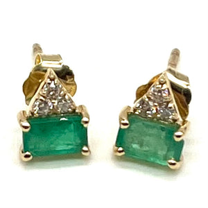14K Gold Diamond + Emerald Earrings