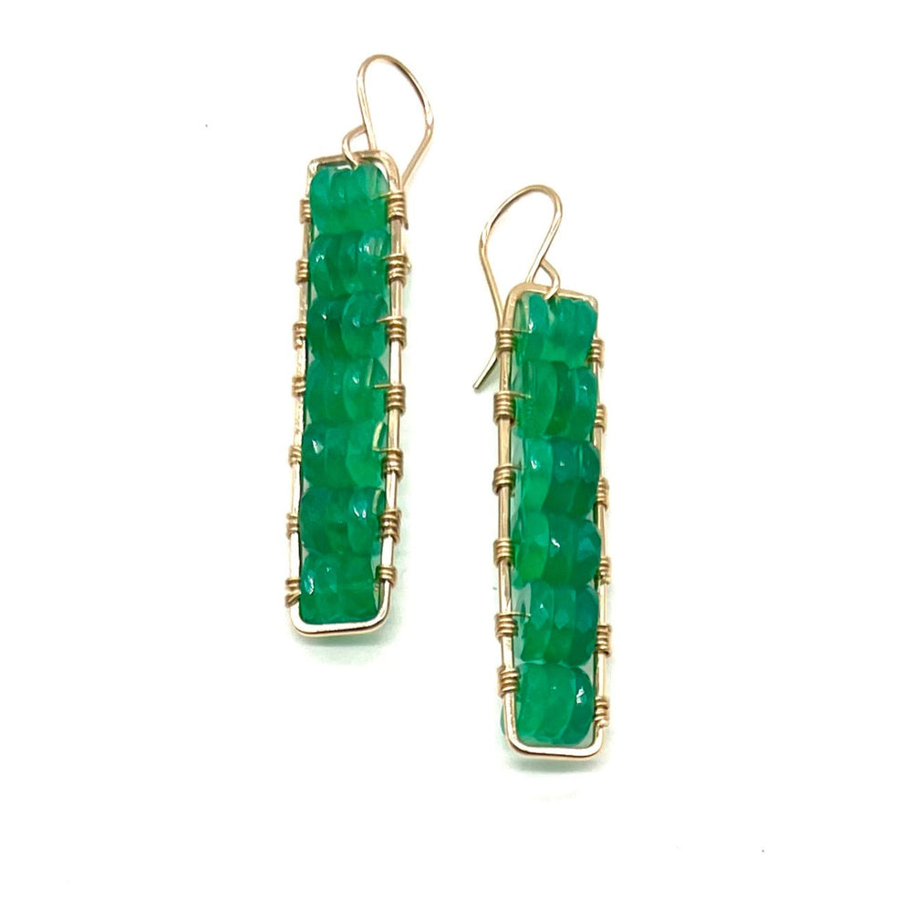 
            
                Load image into Gallery viewer, Gold Mini Sticks Earrings - Green Onyx
            
        