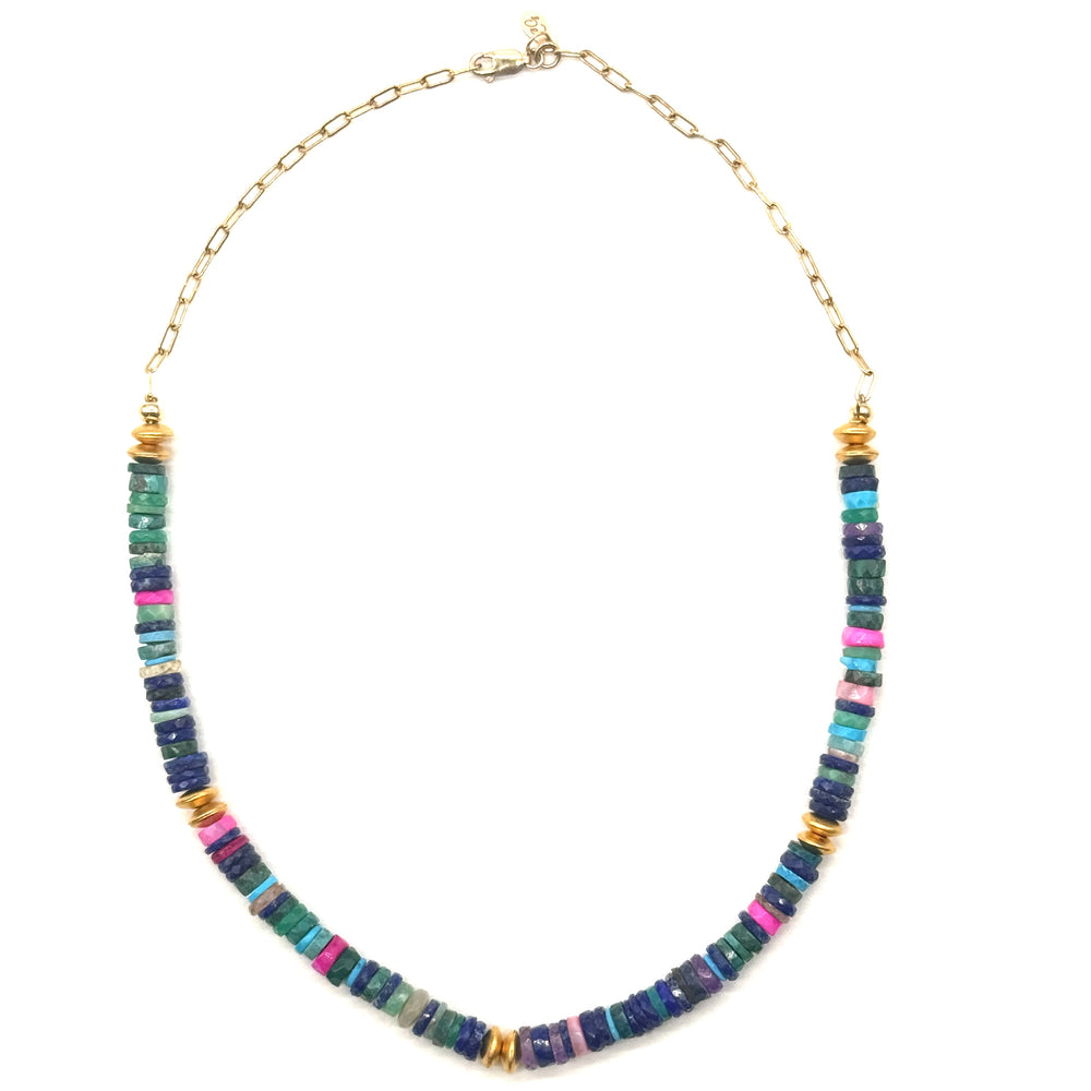 Multicolored Heishi Stones + Gold Filled Chain - 18"