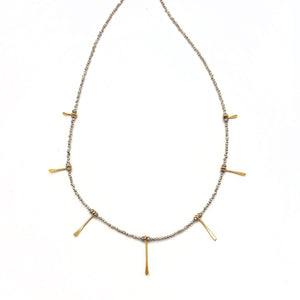 
            
                Load image into Gallery viewer, Silver Pyrite + Gold Paddle Necklace
            
        