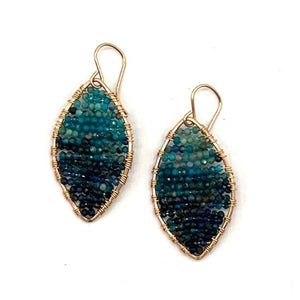 Gold Marquise Earrings in Chrysocolla, Medium