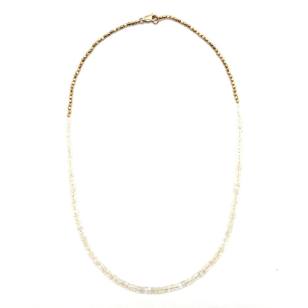 Moonstone Beaded Necklace with Gold Nugget Beads - 18"