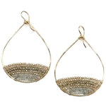 Gold Semi-Beaded Teardrop Earrings in Aquamarine Shimmer, Large