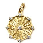 14K Gold Compass Disc Pendant with Diamonds