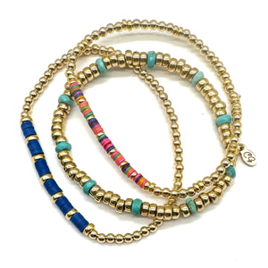 African Turquoise +  Gold Rondelle Stretch Bracelet