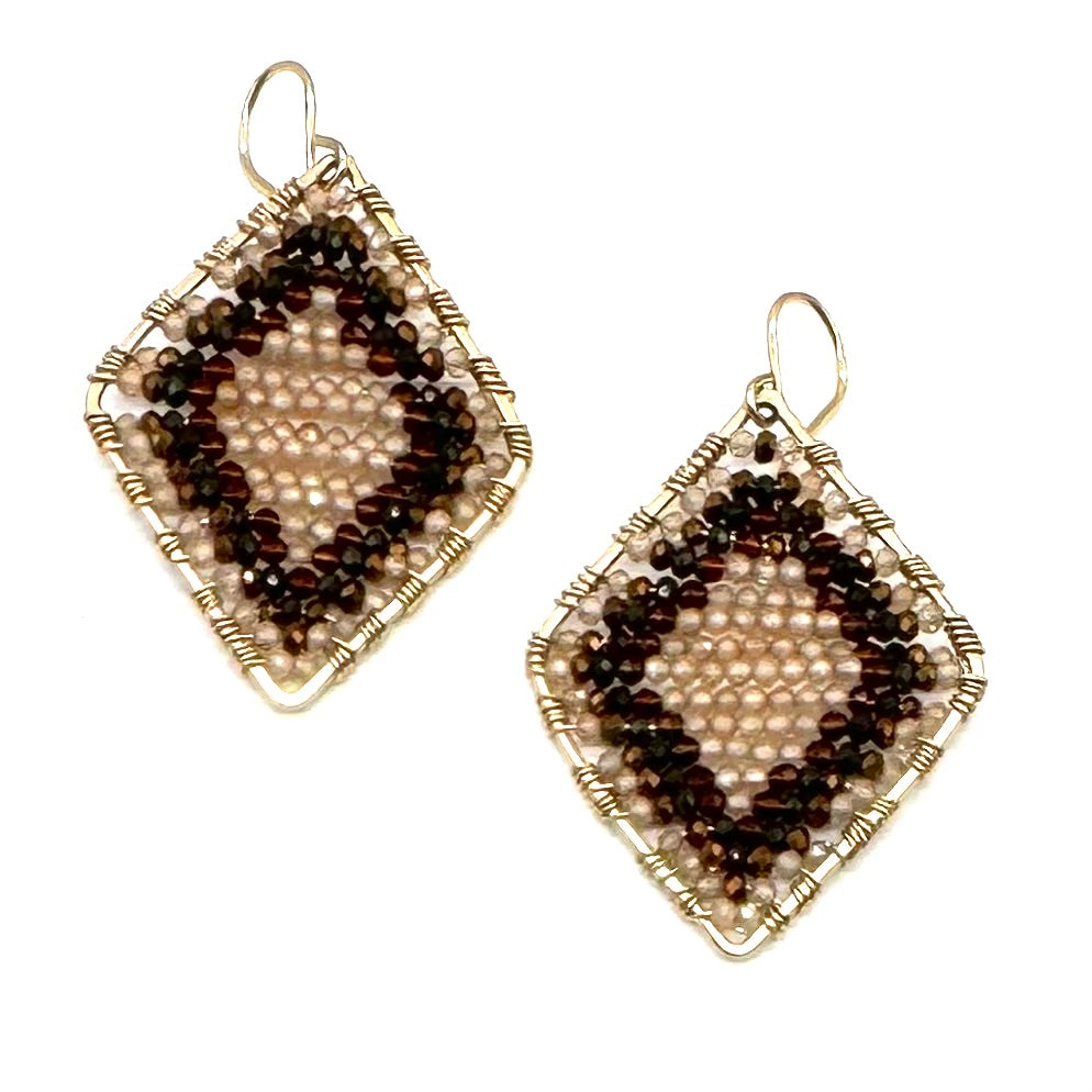 Gold Diamond Shape Earrings in Autumn Citrine - Medium