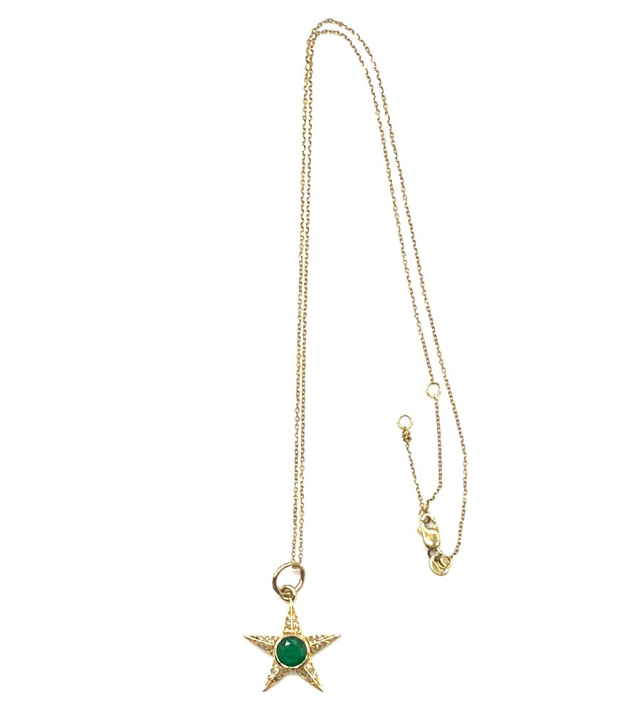 14K Gold Emerald Star + Diamond Necklace