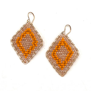 Gold Diamond Shape Earrings in Citrine + Marigold, Medium