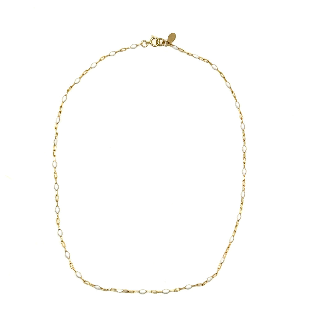 Gold Filled + White Enamel Layering Necklace - 15.75"
