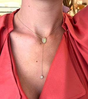 
            
                Load image into Gallery viewer, 14k Gold + Fire Opal + Diamond Lariat Necklace
            
        