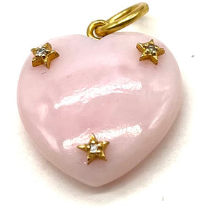 Pink Opal Heart 14K Stars with Diamond Pendant