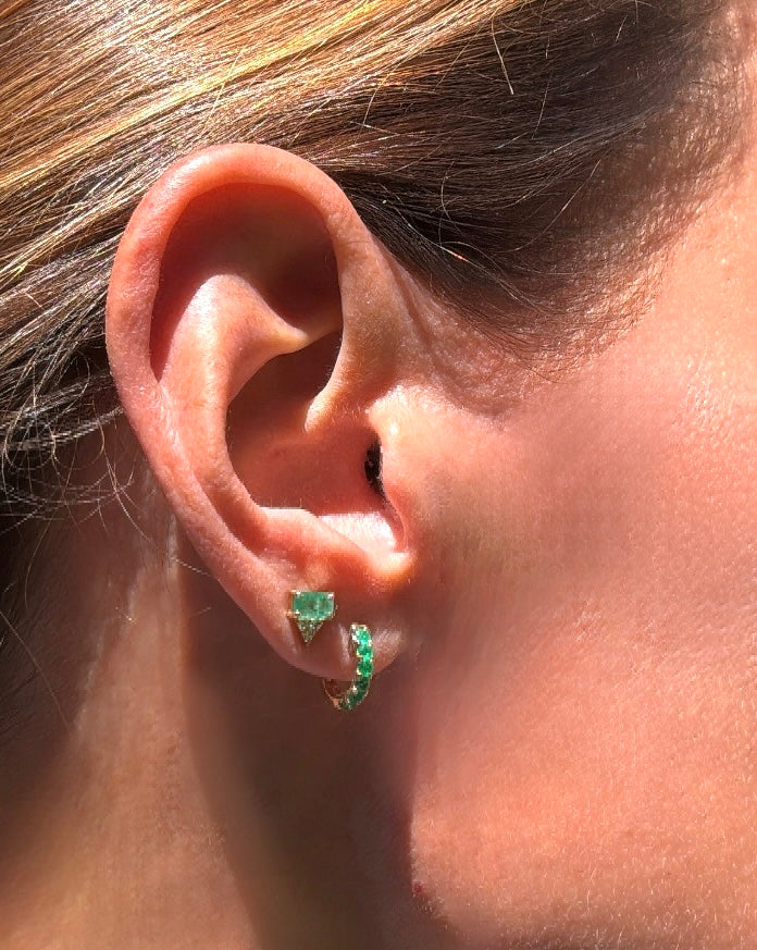 14K Gold + Emerald Huggies - 12 mm