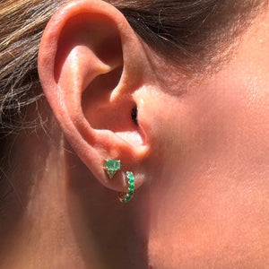 14K Gold Diamond + Emerald Earrings