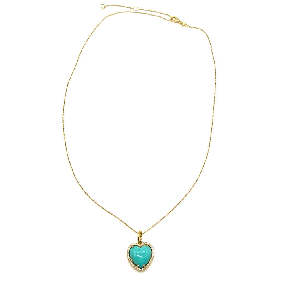 14K Gold Turquoise Heart + Diamond Pendant