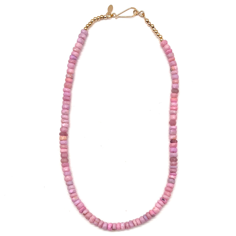 Purple Opal + Gold Beads Necklace - 16"