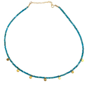 Faceted Apatite + Gold Disk Necklace