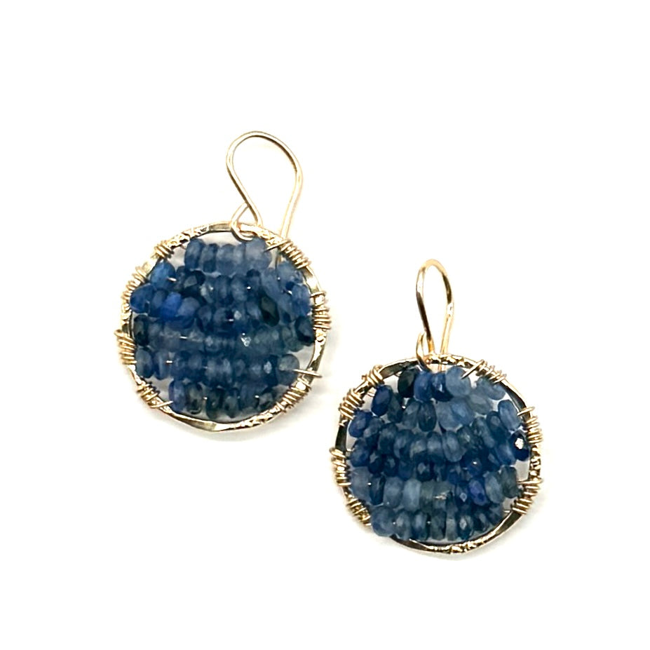 Gold Circle Earrings in Lapis, Medium