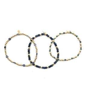 Sapphire + Gold Beaded Stretch Bracelet