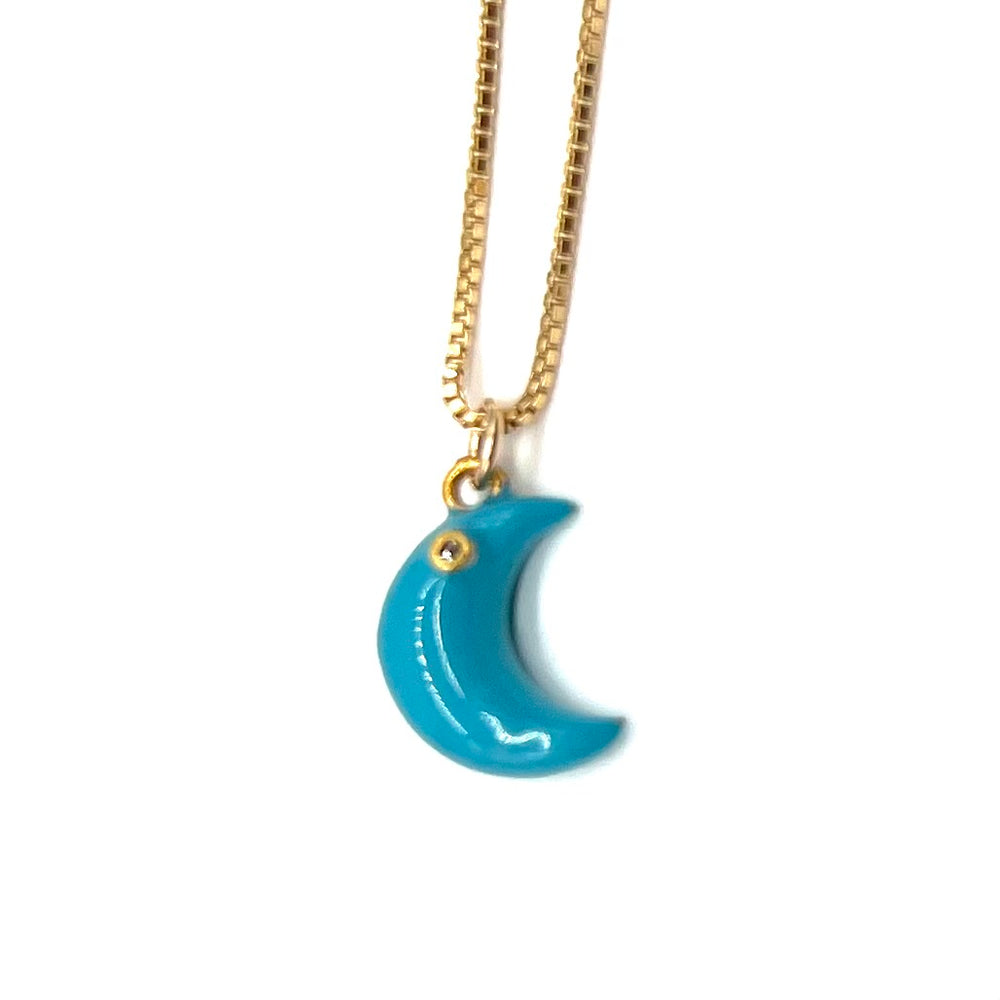 Moon w/Diamond Pendant Necklace - Turquoise