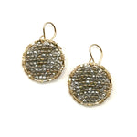 Gold Circle Earrings in Silver Crystals, Medium