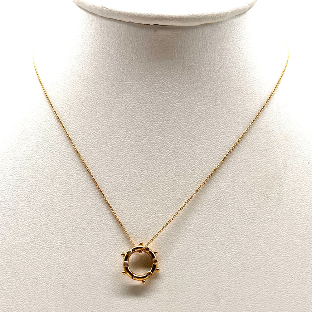 14K Gold Wheel + Diamonds Clasp Necklace