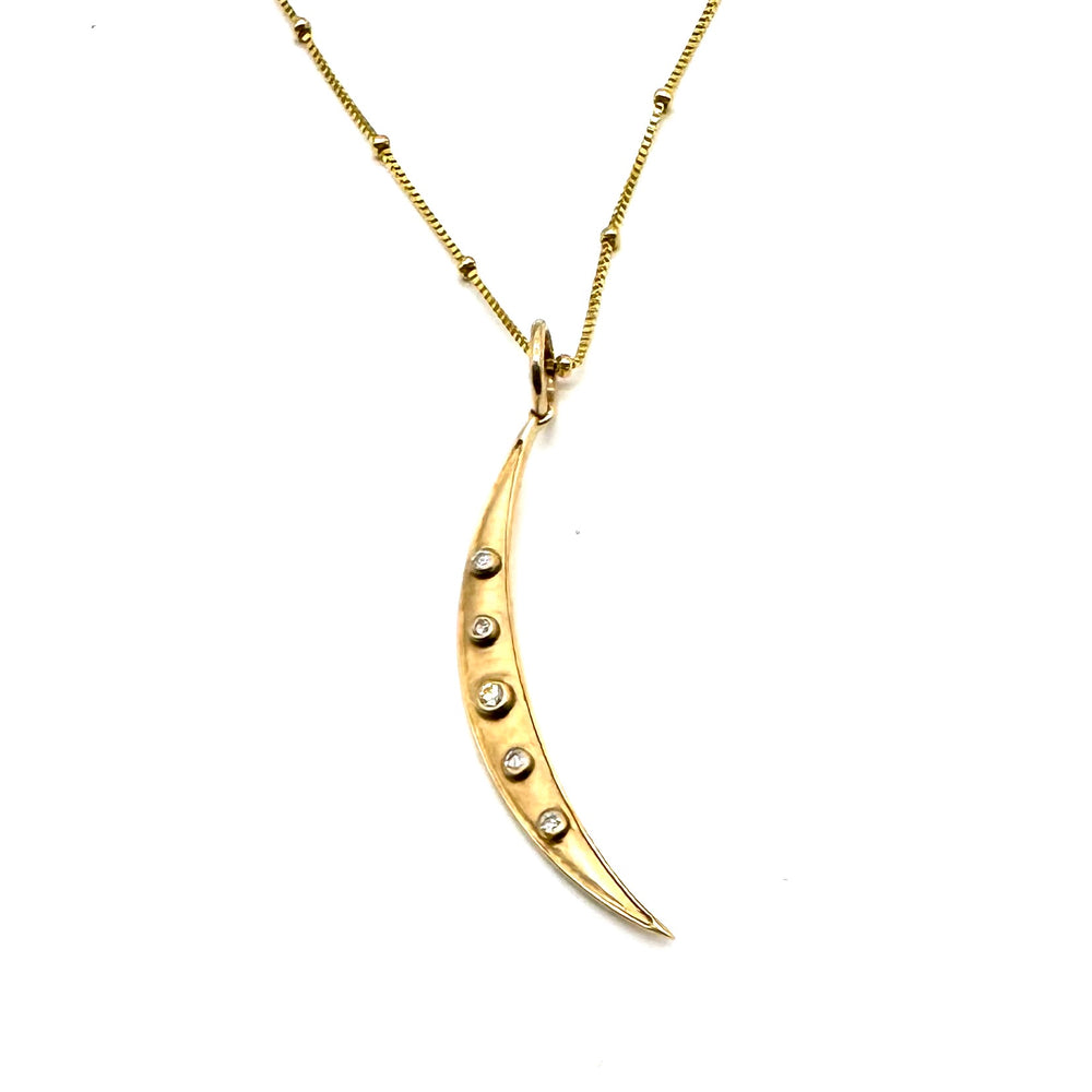 14K Gold + Diamond Crescent Moon Pendant Necklace