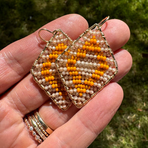 Gold Diamond Shape Earrings in Citrine + Marigold, Medium