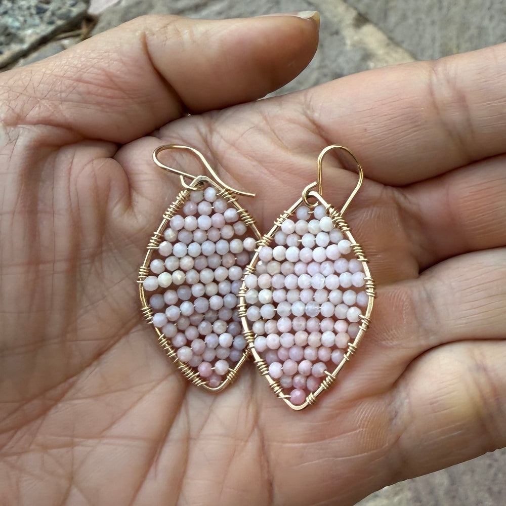 Gold Marquise Earrings in Pink Opal, Medium