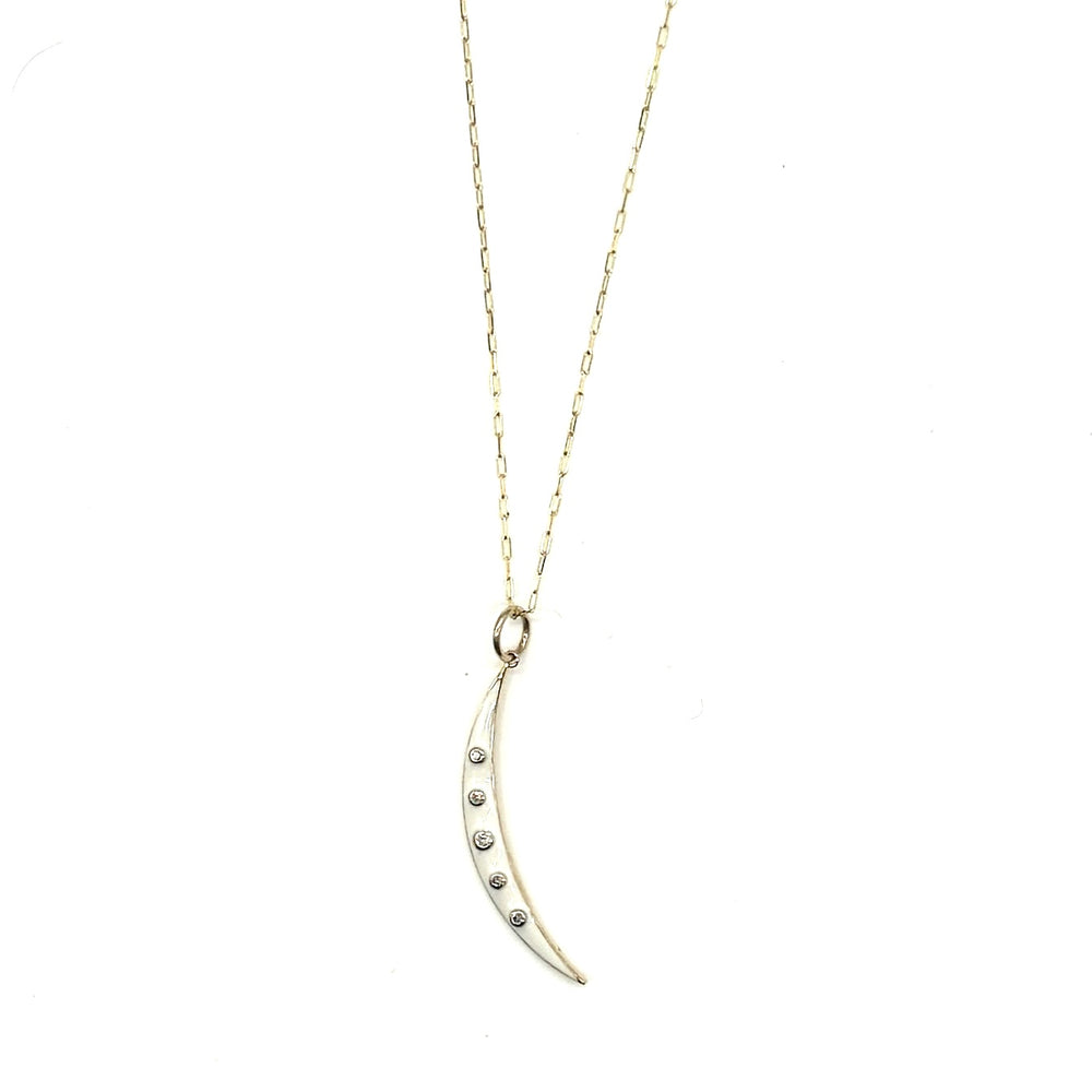 14K Gold + Diamond Crescent Enamel Moon Pendant Necklace - White