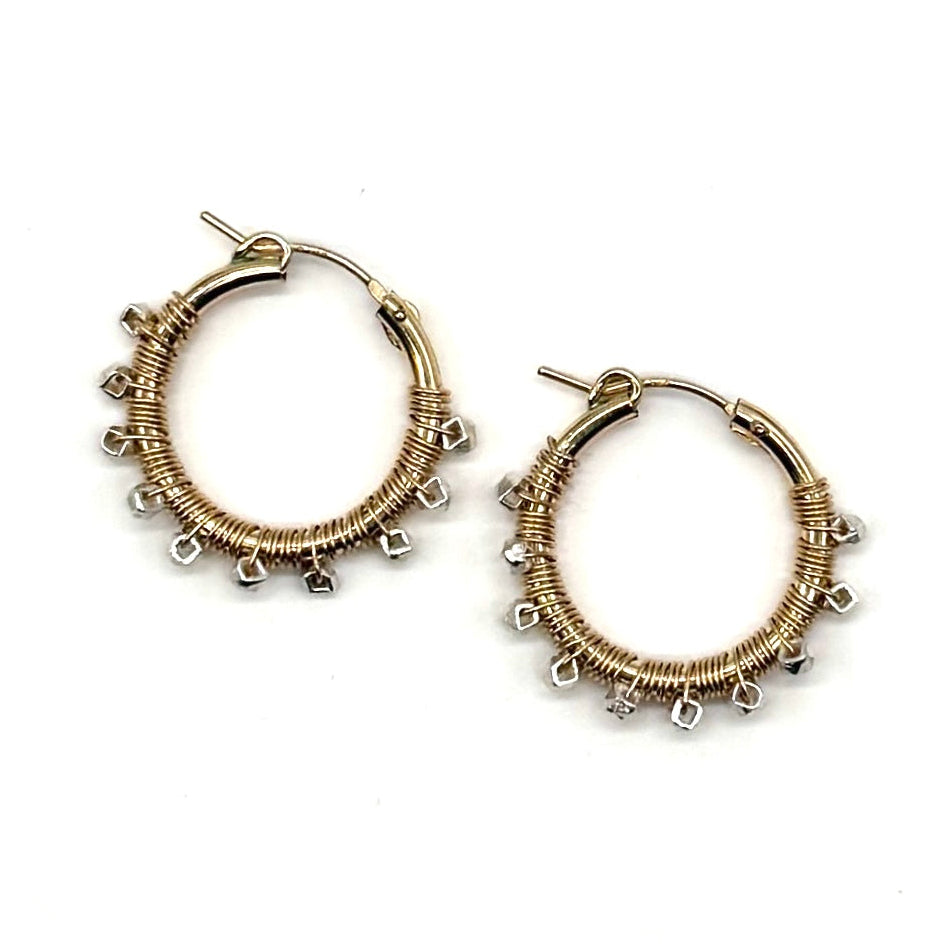 Gold Hoops with Silver Nuggets Small
