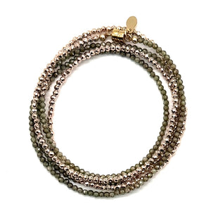 Quintuple Wrap Bracelet - Olive Green + Rose Gold Pyrite