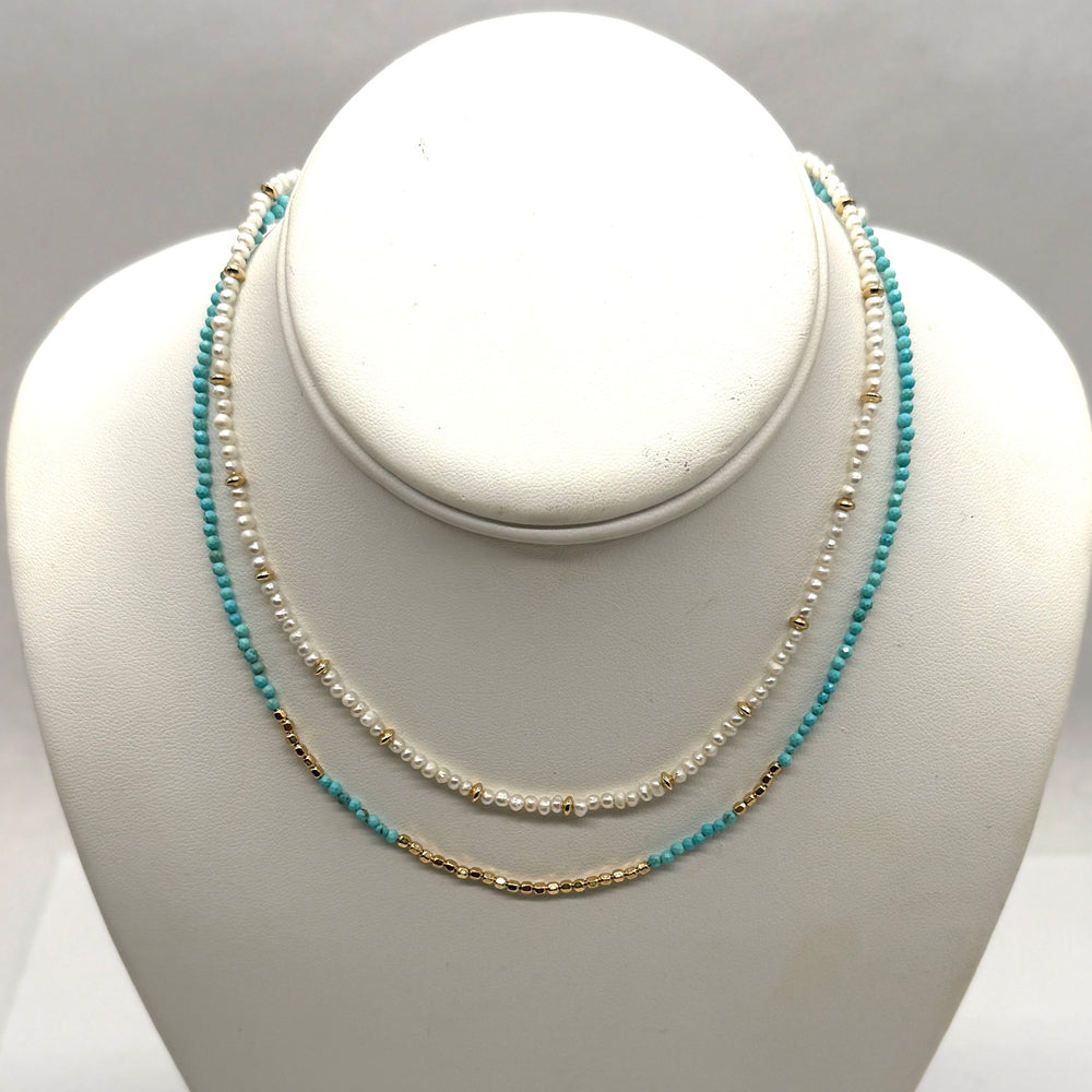 Freshwater Pearl + Gold Necklace - 16"