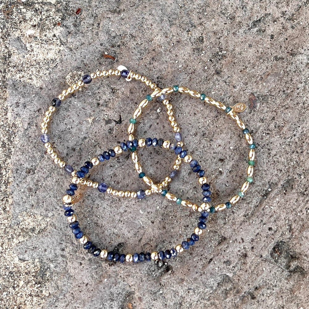 Sapphire + Gold Beaded Stretch Bracelet