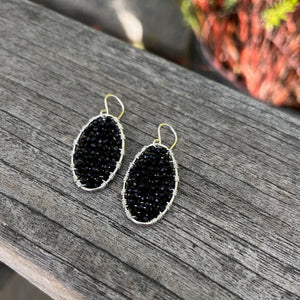 Silver Oval Earrings in Jet Black, Medium