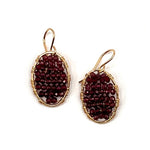 Gold Oval Earrings in Garnet, Small