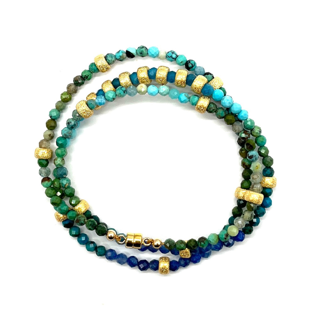 Triple Wrap Bracelet- Ocean Blue + Gold Stardust
