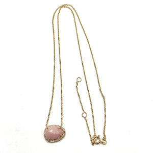 14K Gold + Diamond Pink Opal Necklace