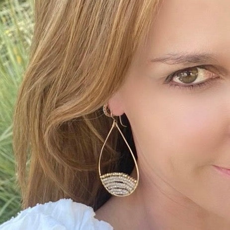 Gold Semi-Beaded Teardrop Earrings, Large