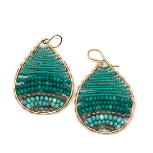 Gold Teardrop Earrings in Green Turquoise