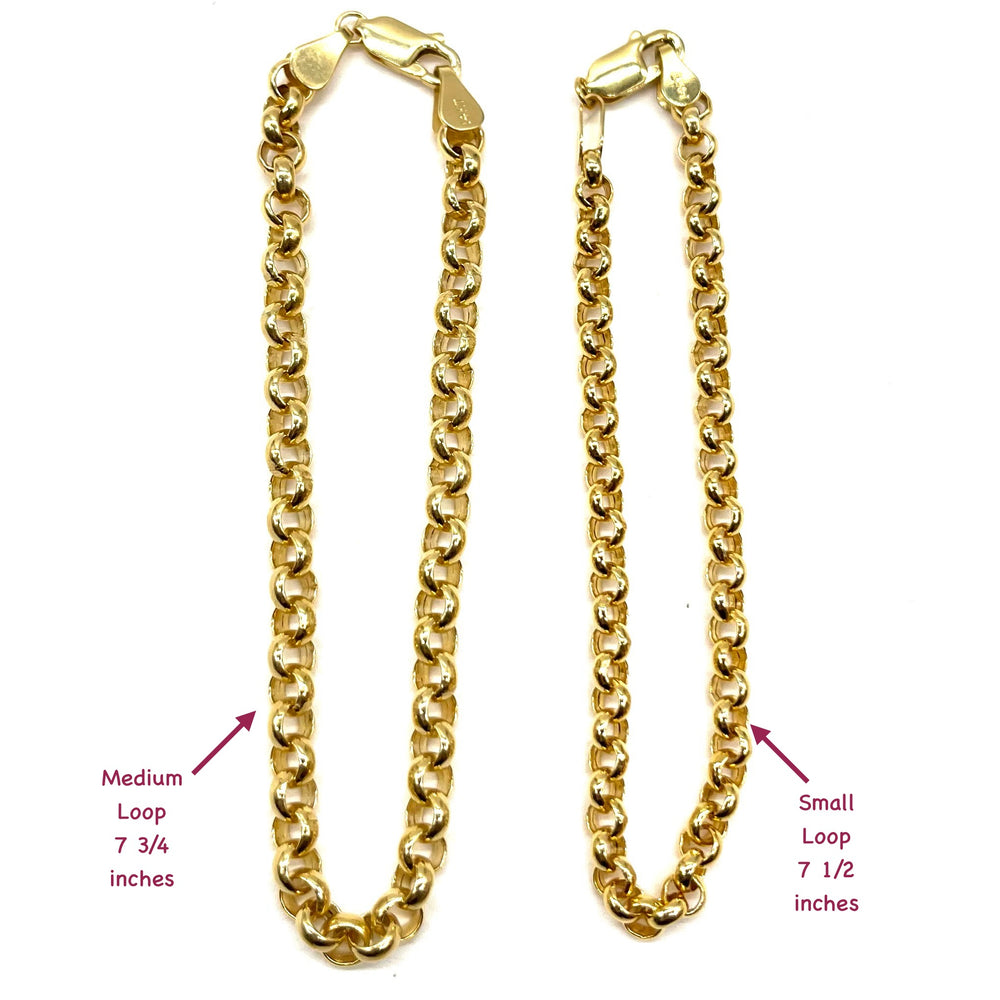 14K Gold Skinny Italian Loop Chain Bracelet - 7.5 inches
