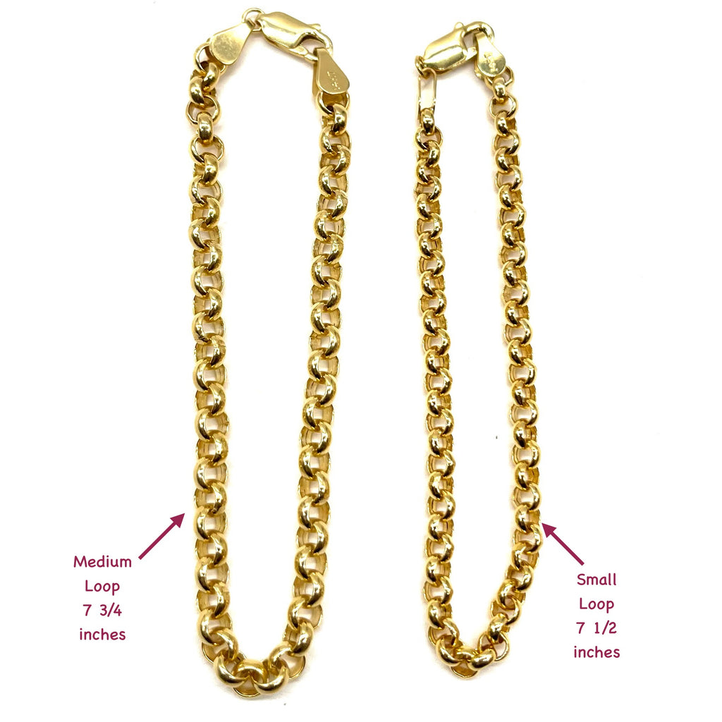 14K Gold Skinny Italian Loop Chain Bracelet - 7.25