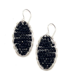 Silver Oval Earrings in Jet Black, Medium