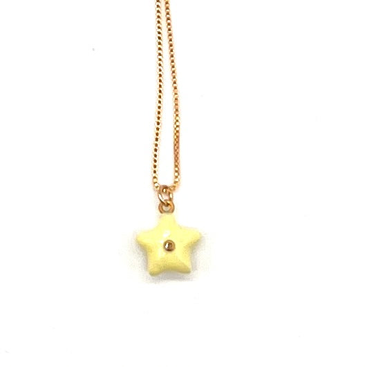 Enamel Star w/Diamond Pendant Necklace - Yellow