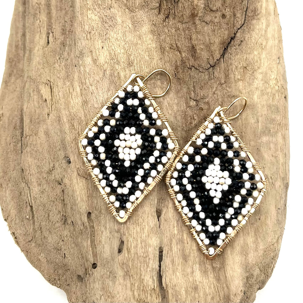 Gold Diamond Shape Earrings in Black + White, Medium