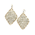 Gold Diamond Shape Earrings in Moonstone, Medium