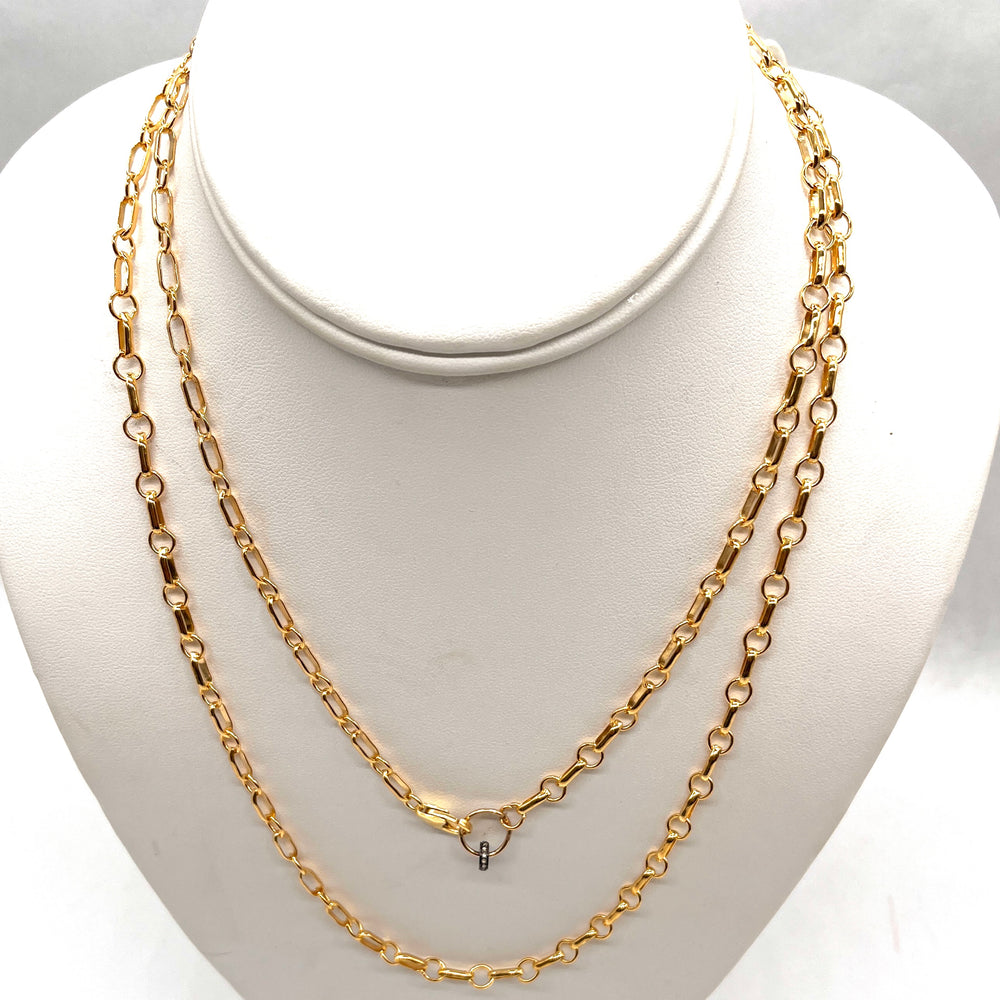 14K Gold Venetian Chain w/ Oxidized Silver Diamond Charm - 17"