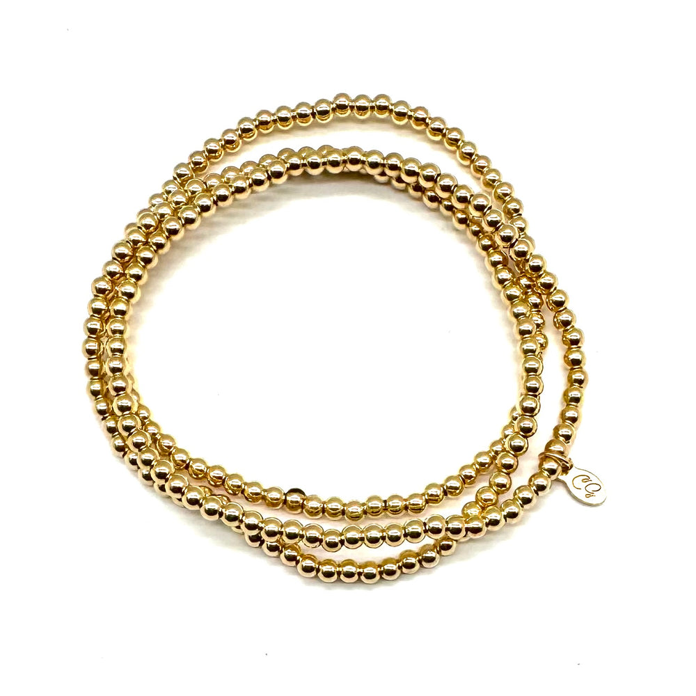 Gold Beaded Stretch Bracelet- 3mm - Set of 3