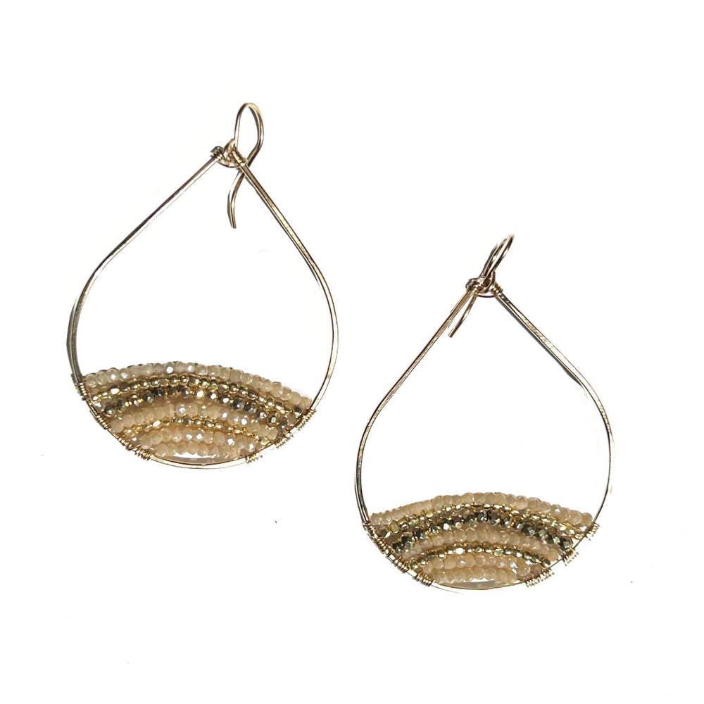 Gold Semi-Beaded Teardrop Earrings, Large